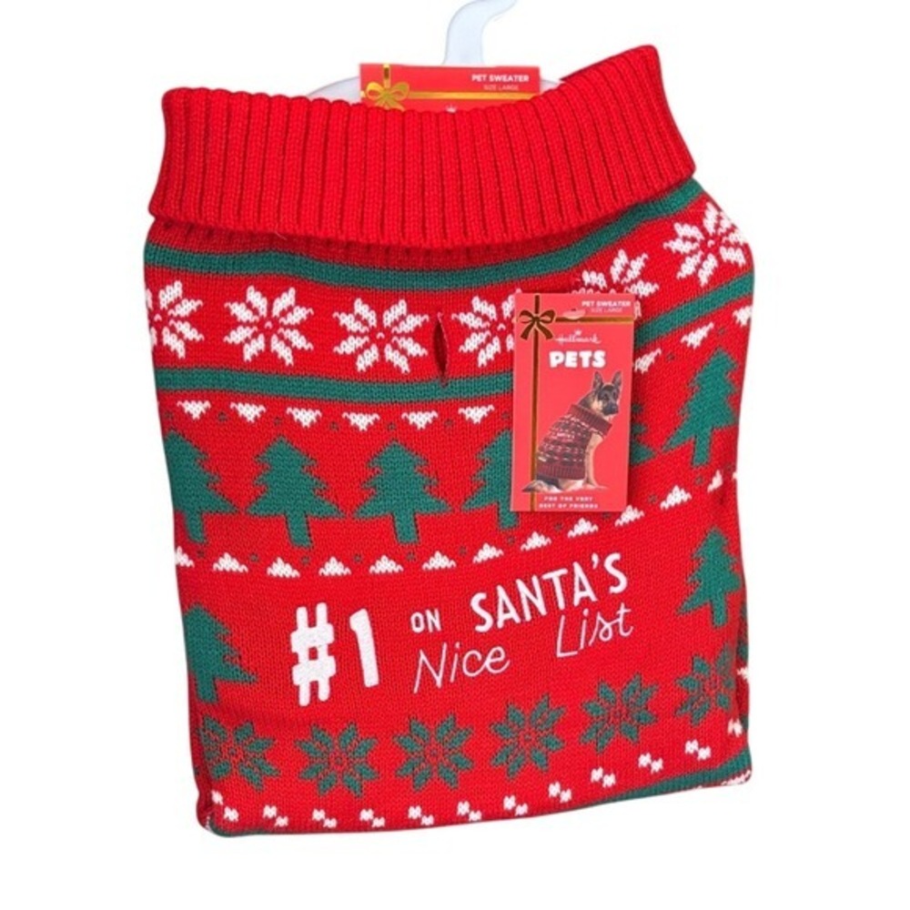 Hallmark Pets Sweater SZ Large Red Green Snowflakes & Trees Christmas NEW